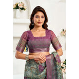 Women's Linen Cotton Printed Ready To Wear Saree With Unstitched Blouse 5.5 Mtr (Multicolor)
