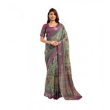 Women's Linen Cotton Printed Ready To Wear Saree With Unstitched Blouse 5.5 Mtr (Multicolor)