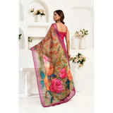 Women's Linen Cotton Printed Ready To Wear Saree With Unstitched Blouse 5.5 Mtr (Pink)