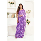 Women's Linen Cotton Printed Ready To Wear Saree With Unstitched Blouse 5.5 Mtr (Purple)