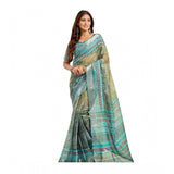 Women's Linen Cotton Printed Ready To Wear Saree With Unstitched Blouse 5.5 Mtr (Light_Green)