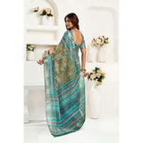 Women's Linen Cotton Printed Ready To Wear Saree With Unstitched Blouse 5.5 Mtr (Light_Green)
