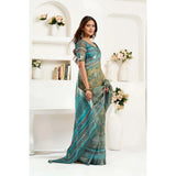 Women's Linen Cotton Printed Ready To Wear Saree With Unstitched Blouse 5.5 Mtr (Light_Green)