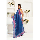 Women's Linen Cotton Printed Ready To Wear Saree With Unstitched Blouse 5.5 Mtr (Blue)