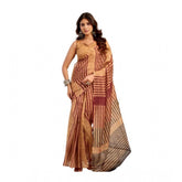 Brown linen cotton printed ready-to-wear saree with unstitched blouse (5.5 mtr) - vibrant floral pattern for traditional wear