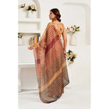 Women's Linen Cotton Printed Ready To Wear Saree With Unstitched Blouse 5.5 Mtr (Brown)