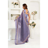 Women's Linen Cotton Printed Ready To Wear Saree With Unstitched Blouse 5.5 Mtr (Light_Lavender)
