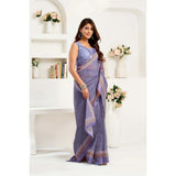 Women's Linen Cotton Printed Ready To Wear Saree With Unstitched Blouse 5.5 Mtr (Light_Lavender)