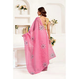 Women's Linen Cotton Printed Ready To Wear Saree With Unstitched Blouse 5.5 Mtr (Pink)