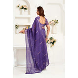 Women's Linen Cotton Printed Ready To Wear Saree With Unstitched Blouse 5.5 Mtr (Purple)