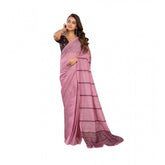 Light pink linen cotton printed ready-to-wear saree with unstitched blouse, vibrant pattern on 5.5 mtr fabric for women's traditional Indian wear