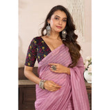 Women's Linen Cotton Printed Ready To Wear Saree With Unstitched Blouse 5.5 Mtr (Light_Pink)
