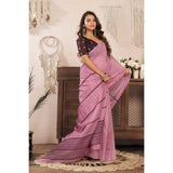 Women's Linen Cotton Printed Ready To Wear Saree With Unstitched Blouse 5.5 Mtr (Light_Pink)