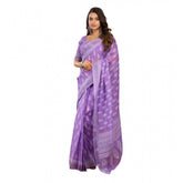 Lavender linen cotton printed ready-to-wear saree with unstitched blouse, 5.5 mtr length
