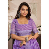 Women's Linen Cotton Printed Ready To Wear Saree With Unstitched Blouse 5.5 Mtr (Lavender)