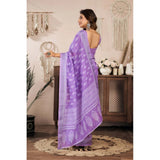 Women's Linen Cotton Printed Ready To Wear Saree With Unstitched Blouse 5.5 Mtr (Lavender)