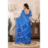 Women's Linen Cotton Printed Ready To Wear Saree With Unstitched Blouse 5.5 Mtr (Blue)