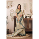 Women's Linen Cotton Printed Ready To Wear Saree With Unstitched Blouse 5.5 Mtr (Light_Beige)