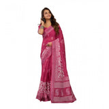 Women's Linen Cotton Printed Ready To Wear Saree With Unstitched Blouse 5.5 Mtr (Pink)