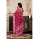 Women's Linen Cotton Printed Ready To Wear Saree With Unstitched Blouse 5.5 Mtr (Pink)