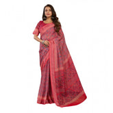 Red linen cotton printed ready-to-wear saree with unstitched blouse, vibrant pattern for traditional Indian wear