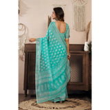 Women's Linen Cotton Printed Ready To Wear Saree With Unstitched Blouse 5.5 Mtr (Sea_Green)