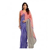 Blue linen-cotton printed ready-to-wear saree with unstitched blouse (5.5 mtr) - vibrant Indian fashion accessory for women