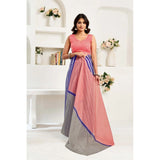 Women's Linen Cotton Printed Ready To Wear Saree With Unstitched Blouse 5.5 Mtr (Blue)