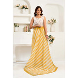 Women's Linen Cotton Printed Ready To Wear Saree With Unstitched Blouse 5.5 Mtr (Light_Mustard)