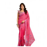 Pink linen cotton printed ready-to-wear saree with unstitched blouse (5.5 mtr), vibrant pattern on traditional Indian wear