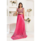 Women's Linen Cotton Printed Ready To Wear Saree With Unstitched Blouse 5.5 Mtr (Pink)