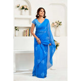 Women's Linen Cotton Printed Ready To Wear Saree With Unstitched Blouse 5.5 Mtr (Royal_Blue)