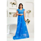 Women's Linen Cotton Printed Ready To Wear Saree With Unstitched Blouse 5.5 Mtr (Royal_Blue)