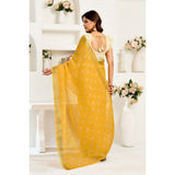 Women's Linen Cotton Printed Ready To Wear Saree With Unstitched Blouse 5.5 Mtr (Yellow)