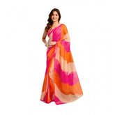 Multicolor printed linen-cotton ready-to-wear saree with unstitched blouse, vibrant Indian fashion accessory for women