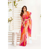 Women's Linen Cotton Printed Ready To Wear Saree With Unstitched Blouse 5.5 Mtr (Multicolor)