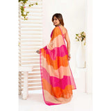 Women's Linen Cotton Printed Ready To Wear Saree With Unstitched Blouse 5.5 Mtr (Multicolor)
