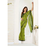 Women's Linen Cotton Printed Ready To Wear Saree With Unstitched Blouse 5.5 Mtr (Green)
