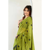 Women's Linen Cotton Printed Ready To Wear Saree With Unstitched Blouse 5.5 Mtr (Green)