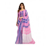 Pink linen cotton printed ready-to-wear saree with unstitched blouse (5.5 mtr), traditional Indian fashion accessory