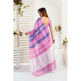 Women's Linen Cotton Printed Ready To Wear Saree With Unstitched Blouse 5.5 Mtr (Pink)
