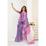 Women's Linen Cotton Printed Ready To Wear Saree With Unstitched Blouse 5.5 Mtr (Pink)