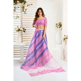 Women's Linen Cotton Printed Ready To Wear Saree With Unstitched Blouse 5.5 Mtr (Pink)