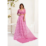 Women's Linen Cotton Printed Ready To Wear Saree With Unstitched Blouse 5.5 Mtr (Light_Pink)