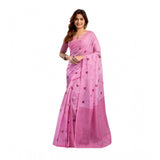 Women's Linen Cotton Printed Ready To Wear Saree With Unstitched Blouse 5.5 Mtr (Light_Pink)