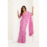 Women's Linen Cotton Printed Ready To Wear Saree With Unstitched Blouse 5.5 Mtr (Light_Pink)