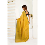 Women's Linen Cotton Printed Ready To Wear Saree With Unstitched Blouse 5.5 Mtr (Yellow)