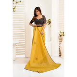 Women's Linen Cotton Printed Ready To Wear Saree With Unstitched Blouse 5.5 Mtr (Yellow)