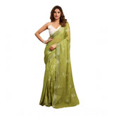Light green linen-cotton printed ready-to-wear saree with unstitched blouse, 5.5 mtr (vibrant patterns for traditional Indian attire)