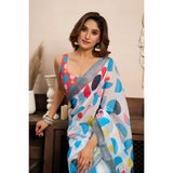 Women's Linen Cotton Printed Ready To Wear Saree With Unstitched Blouse 5.5 Mtr (Multicolor)